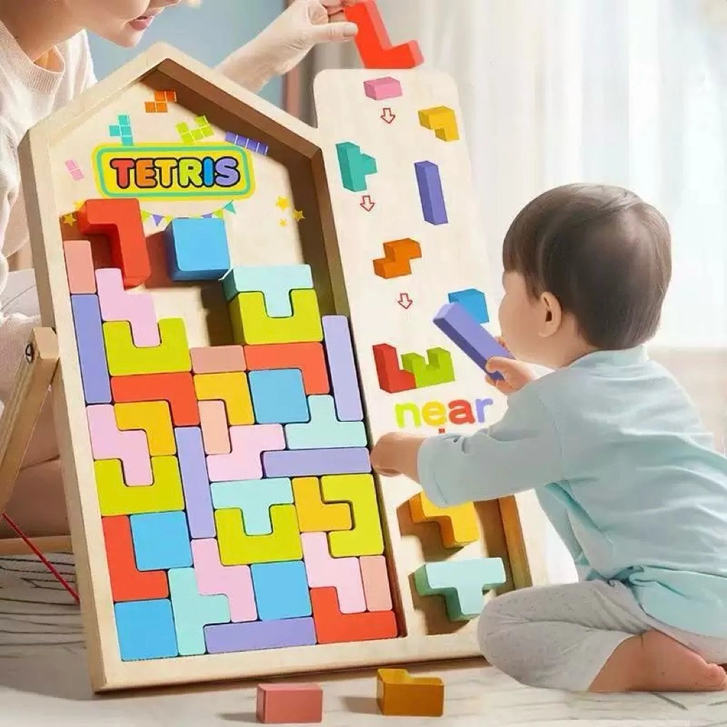 Tetris Wooden Standing Building Education Toys Mainan Edukasi Anak Mainan Tetris Kids Toys Family Game Party Game