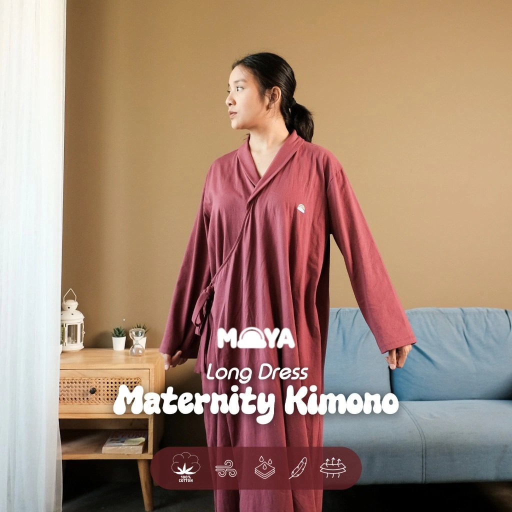 MOYA Mom Maternity Kimono Hospital Home Dress Baju Hamil Melahiran Busui Premium Lengan Panjang