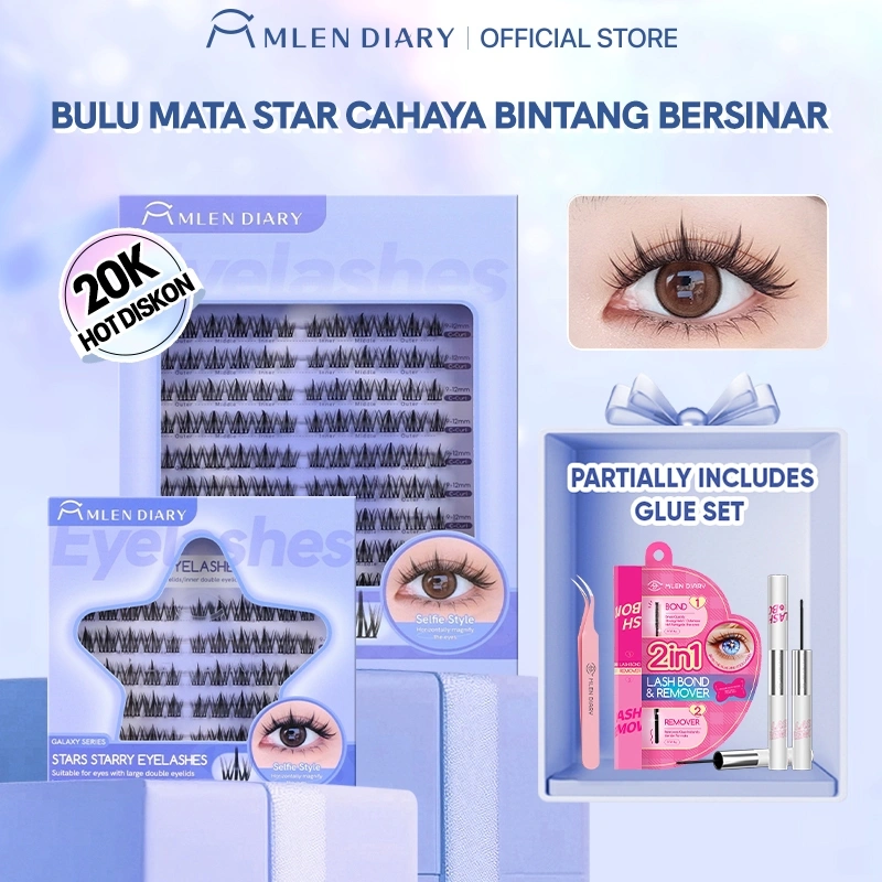 MLEN DIARY STARS Series Bulu Mata Palsu Keriting C Alami Individu yang Dapat Digunakan Kembali -Panjang 9-12 mm- Set Ekstensi Bulu Mata Mlen Diary dengan Lem
