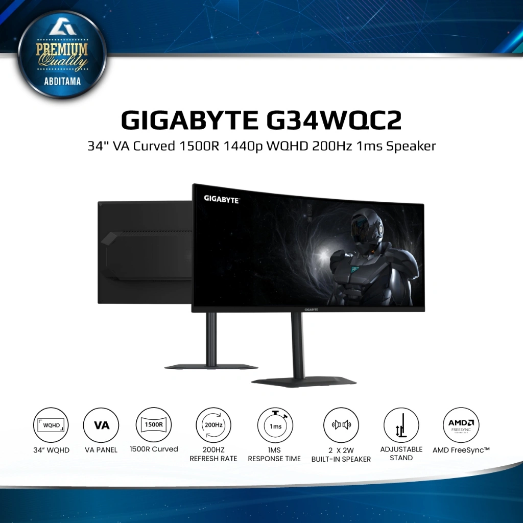 GIGABYTE G34WQC2 34" Curved 1500R VA WQHD 1440p 200Hz 1ms HDMI2.0x2 DP1.4x2 Speaker FreeSync
