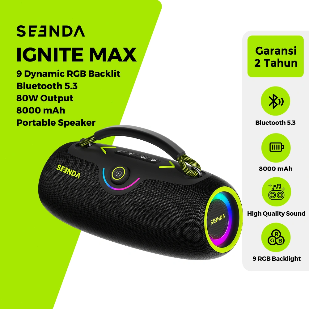 SEENDA igNite Max Bluetooth Portable Speaker 80W 8000mAh 9 RGB Modes Waterproof - Garansi 2 Tahun