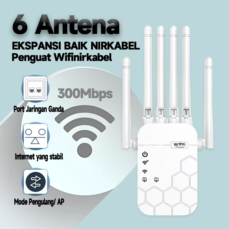 WiFi Repeater Wireless 6 Antena WiFi Extender WiFi Amplifier Mini Repeater 300Mbps Pemancar Nirkabel Sinyal Jaringan Penguat Sinyal WiFi