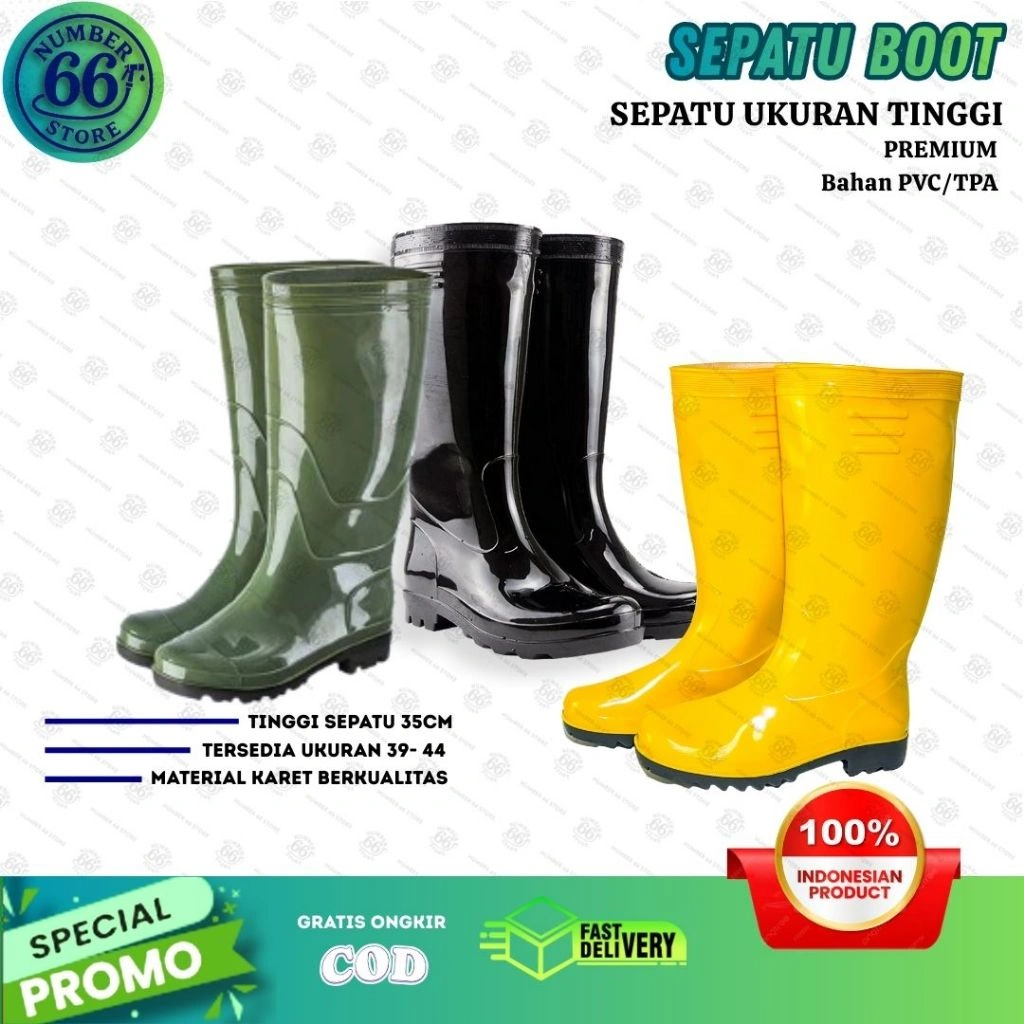 Sepatu Boot Karet PVC Hijau Anti Air Pria Wanita – Sepatu Kerja Kebun Proyek Tahan Air Murah Bisa COD