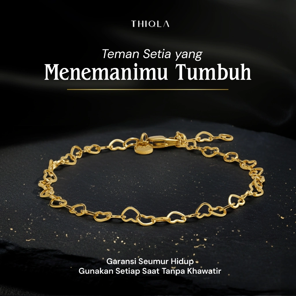 THIQLA – Gelang Wanita KHALILA - Gelang Tangan Dilapisi Lapisan Emas Asli 18K - Garansi SEUMUR HIDUP untuk Gelang Anti Karat, Anti Hitam - Aksesoris Perhiasan Stainless Steel 316L: Bahan Hypoallergenic & Cocok utk Kulit Sensitif - Bukan Gelang Titanium