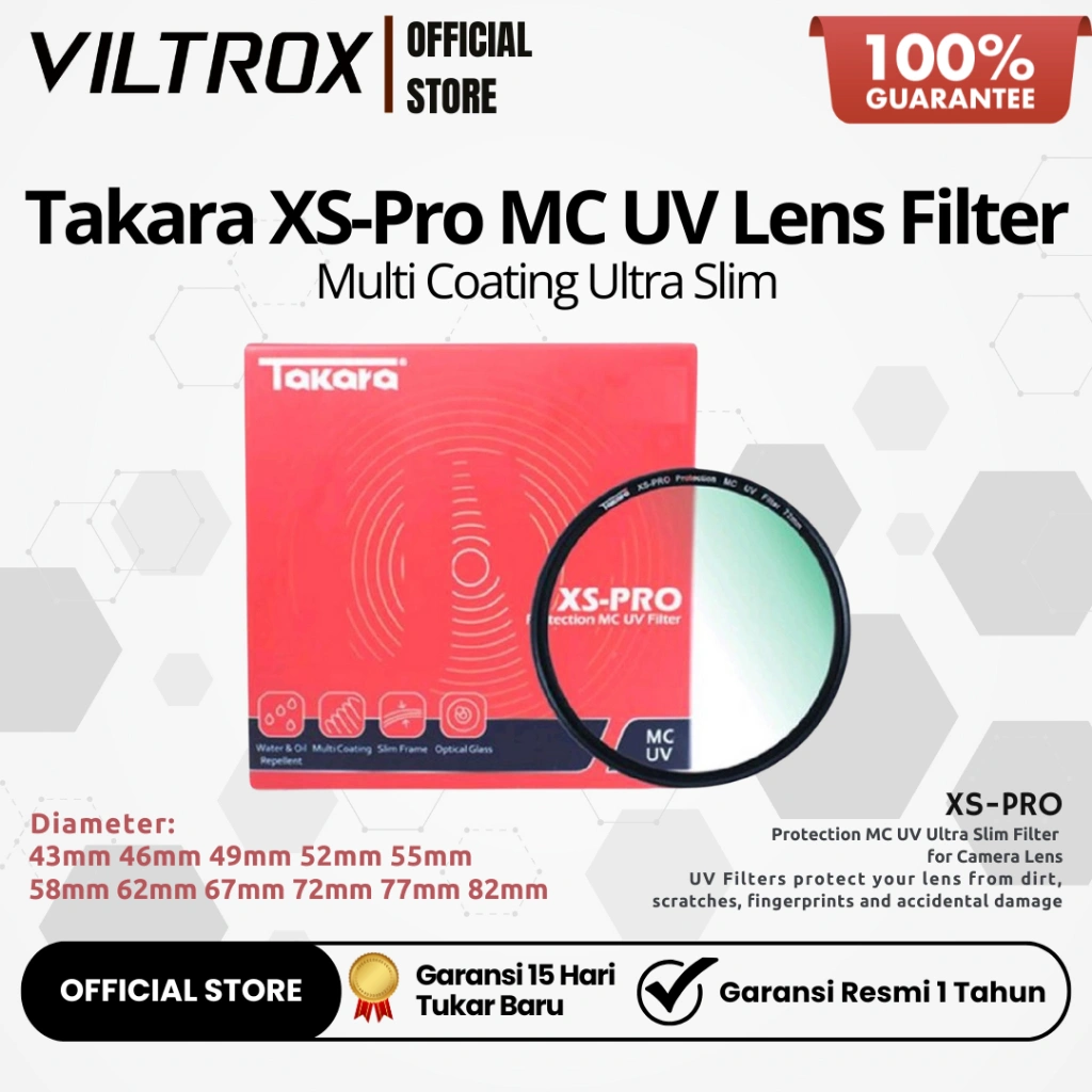 Takara XS-Pro MC UV Lens Filter 43mm 46mm 49mm 52mm 55mm 58mm 62mm 67mm 72mm 77mm 82mm Multi Coating Ultra Slim