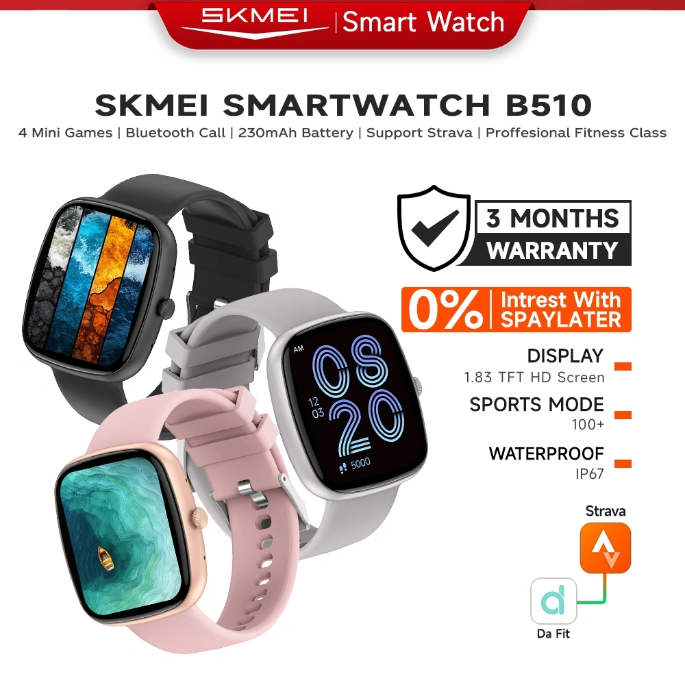 SKMEI B510 Smartwatch 1.83inci Touchscreen Jam Tangan Pria IP67 Waterproof Smartwatch SKMEI Support Strava Bluetooth Call | Sleep Monitor | Heart Rate Tracking Jam Wanita