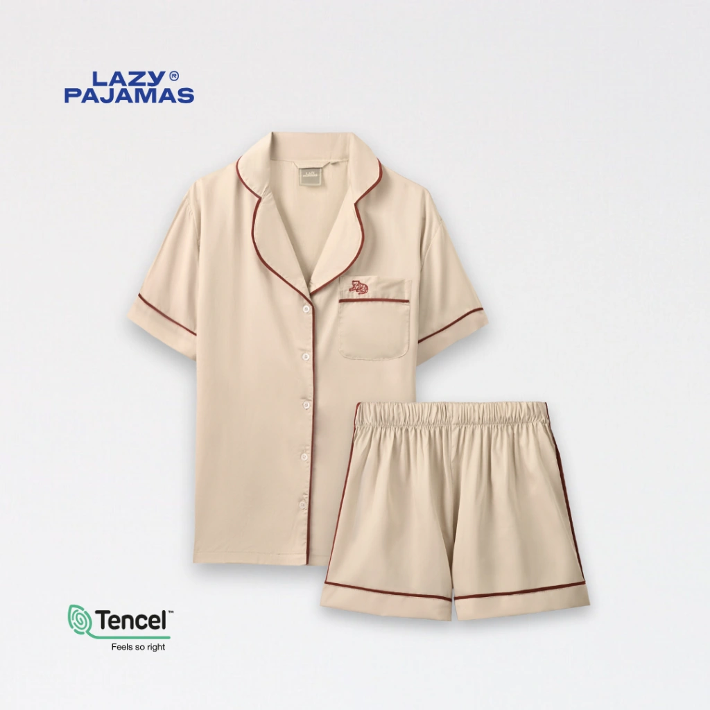Lazy Pajamas® Tencel™ Silk Pajamas - Light Almond | Piyama | Baju Tidur