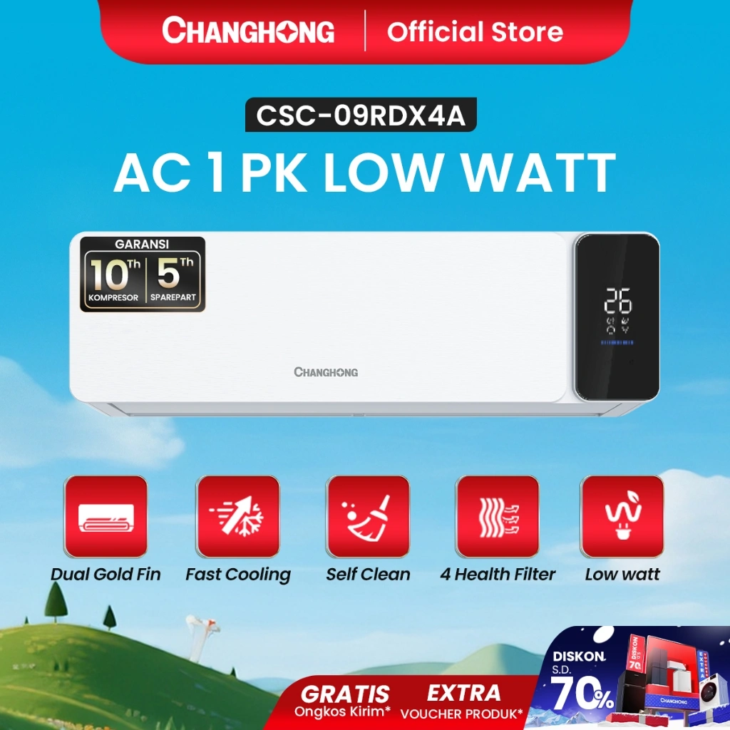 [HEMAT DAYA] CHANGHONG AC 1 PK STANDARD - CSC 09RDX4A  Low Watt [INDOOR + OUTDOOR UNIT ONLY] [LOW WATT] [SLEEP MODE] [DOUBLE CORROSION PROTECTION]