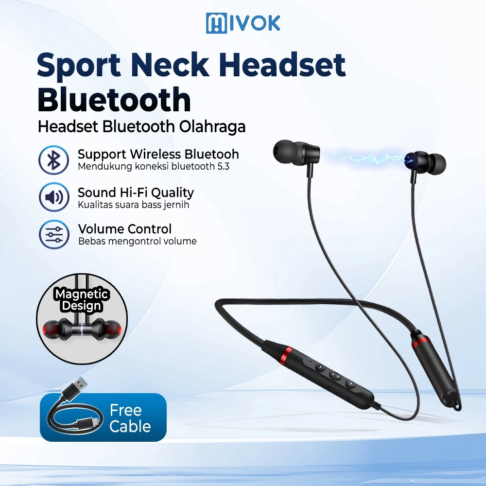 Mivok H6 TWS Mini Earphone Headphone Bluetooth Gaming Nirkabel Neckband Olahraga BT 5.0 Stereo Magnetik Tahan Air