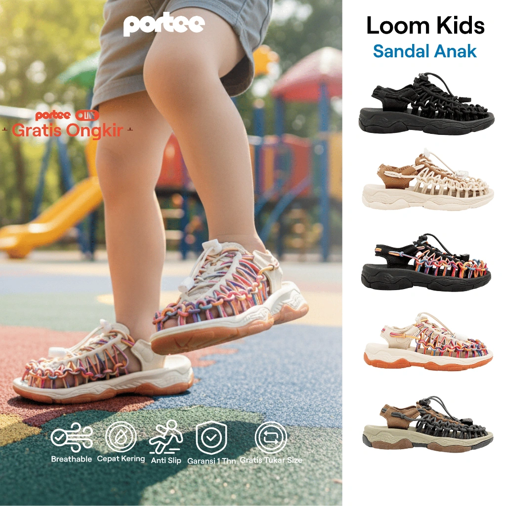 Sandal Anak Portee Loom kids - Harian | Anti Slip Ringan adem | Sandal For Kids