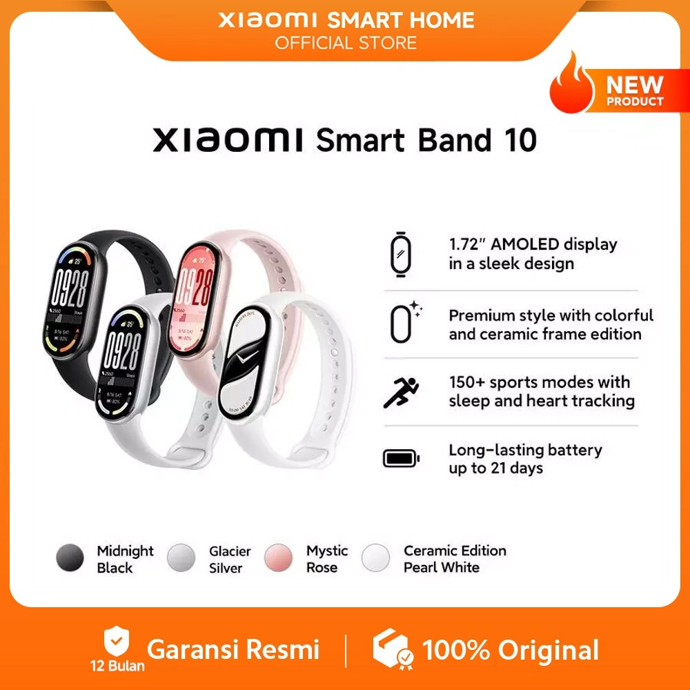 Xiaomi Smart Band 10 | 1.72" AMOLED display in a sleek design | Premium style with colorful and ceramic frame edition | 150+ sports modes with sleep and heart tracking | Long-lasting battery up to 21 days [Official Store]
