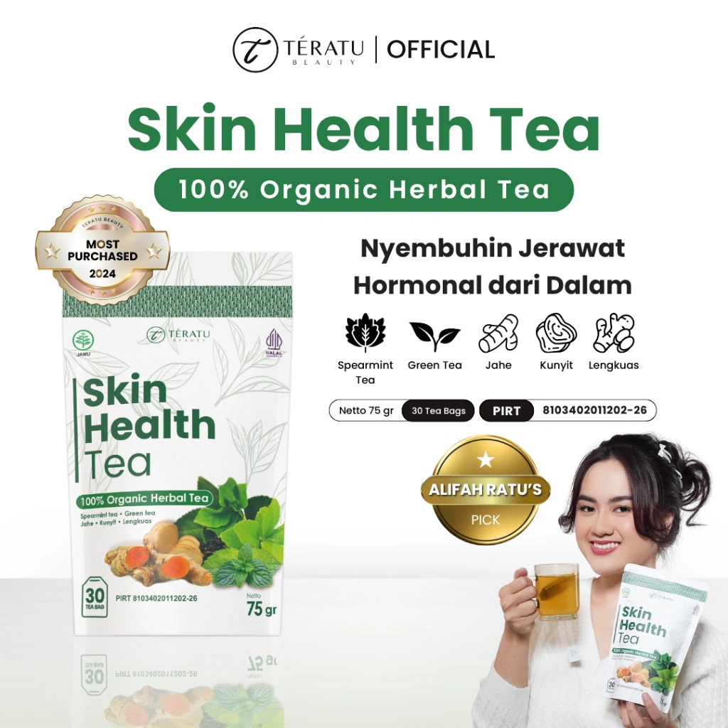 TERATU BEAUTY Skin Health Tea - 30 Tea Bag (Teh Herbal Spearmint Tea untuk Jerawat Hormon dan PCOS)