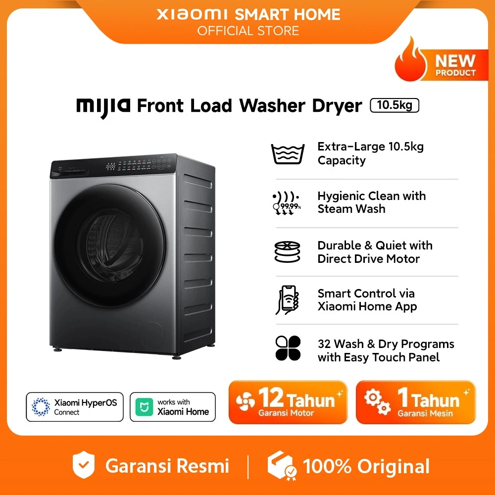 [Unit Only] Xiaomi Mijia Mesin Cuci Front Load Washer Dryer 10.5kg | Steam Wash | Direct Drive Motor | Smart Control | WD105MJA10ID [Official Store]