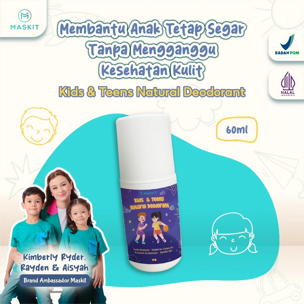 Kids & Teens Natural Deodorant Anak & Remaja - Penghilang Bau Badan Bau Ketiak dan Keringat Alami | No Alkohol, No Alumunium, No Tawas