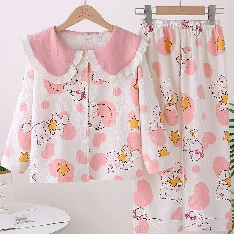 LP04 Setelan Baju Tidur Piyama Import Anak Perempuan Lengan Celana Panjang Katun Milk Silk Polister