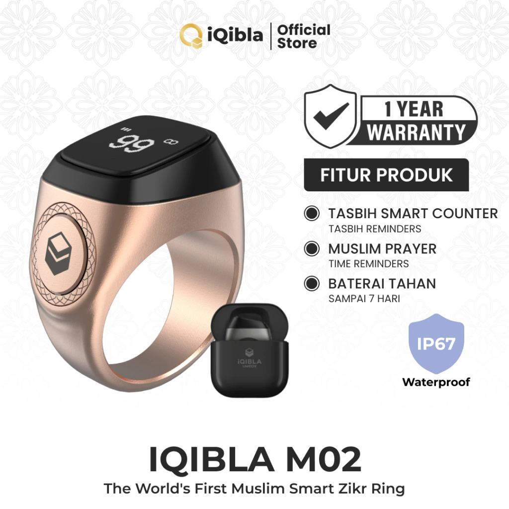 iQibla Zikr Ring M02 Smart Tasbih Digital Hitung Zikir Harian Muslim Modern Baterai Tahan Lama Cincin Zikir With Charging Dock Garansi Resmi