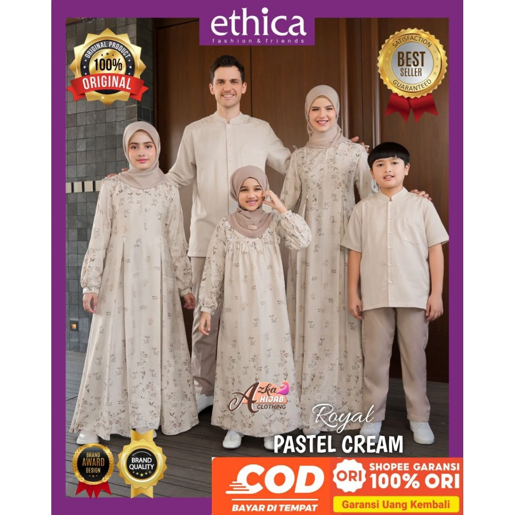 ETHICA Sarimbit 2026 Royal Pastel Cream Ethica Original - Sarimbit Keluarga 2026 -  Sarimbit Lebaran 2026 -  Family Set Lebaran 2026 - Baju Couple Muslim - Baju Couple Ibu Ayah Anak - Seragam Lebaran Keluarga - Baju Couple Lebaran - Gamis Lebaran Mewah
