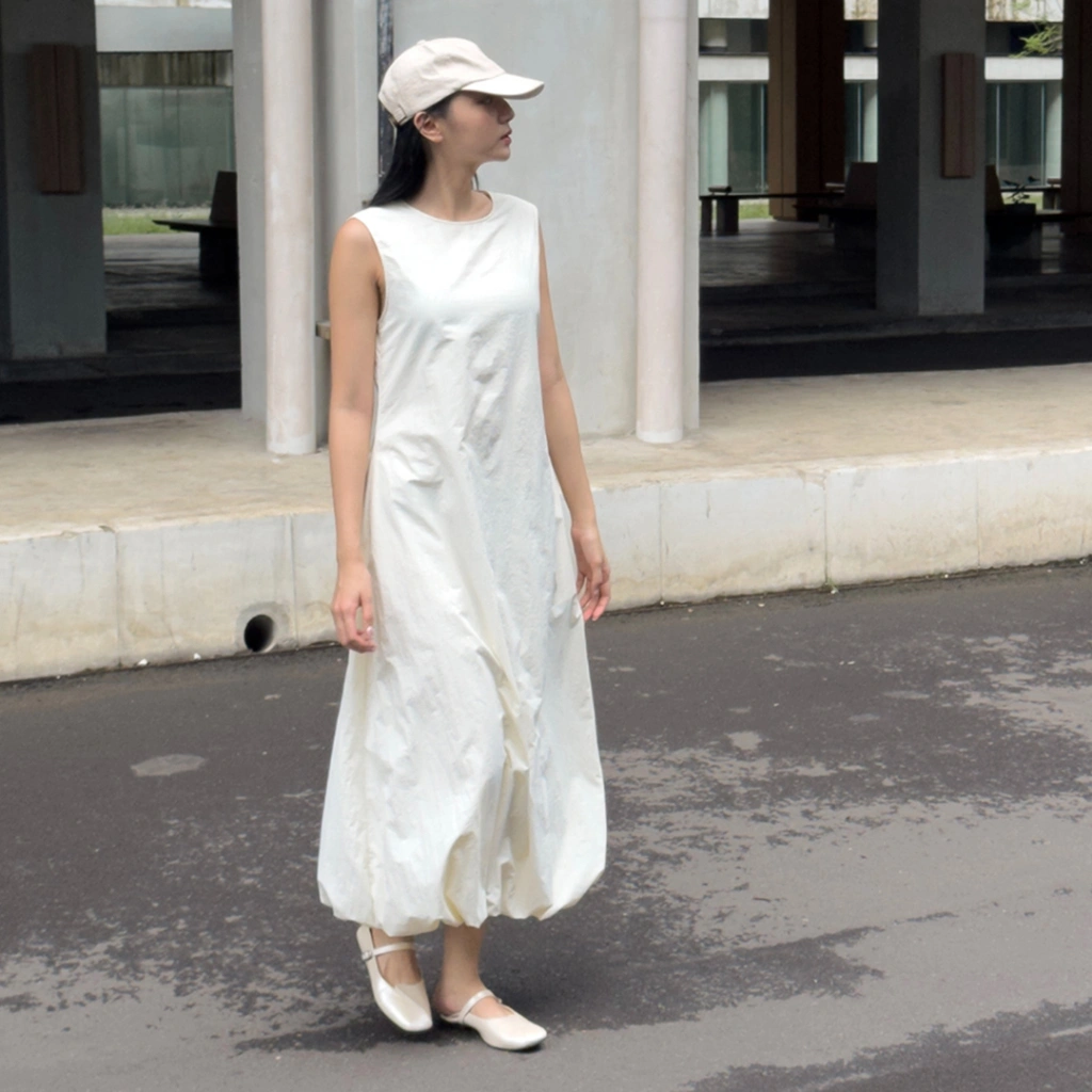 InKano Cirrus - Dress wanita sleeveless midi dress wanita dengan details rok balloon
