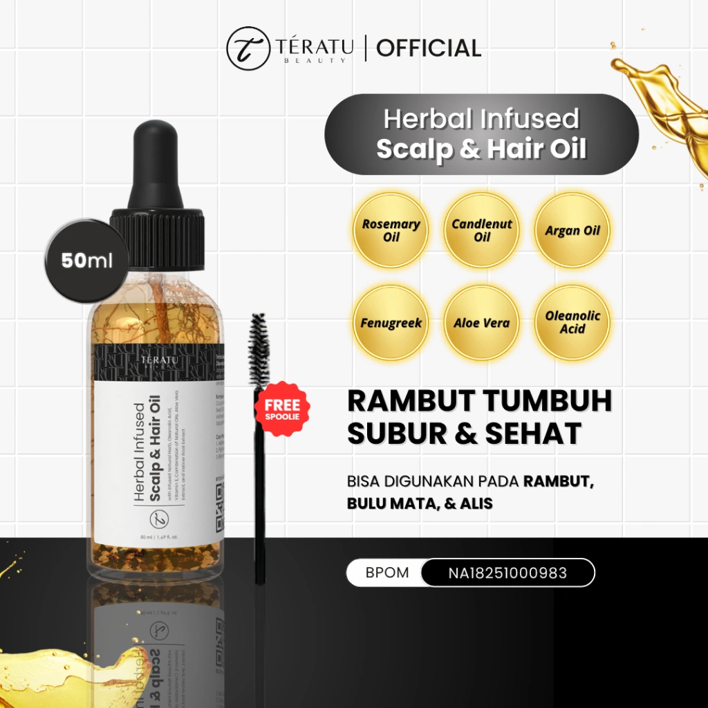 TERATU BEAUTY Herbal Infused Scalp & Hair Oil (Rosemary Penumbuh Rambut, Cegah Rontok, Mengurangi Ketombe, Anti Frizzy Hair, Nutrisi Rambut, Bisa Untuk Alis dan Bulu Mata)