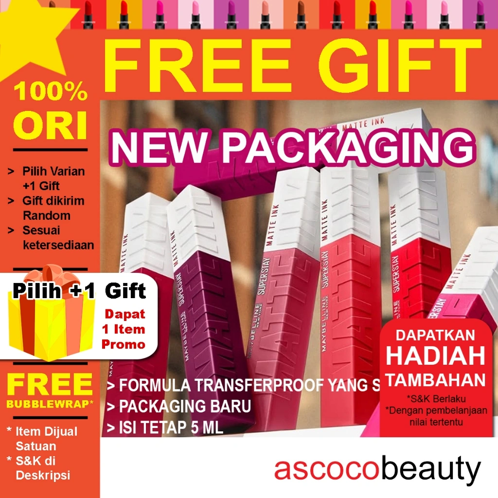 Maybelline Superstay Matte Ink Lip CreamTransferproof Tahan Lama Ori Lipstick ascocobeauty