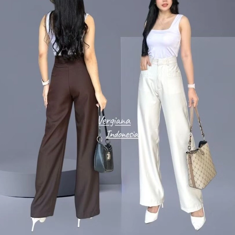 Vf - Vara Highwaist Pants - Celana Kulot Highwaist Wanita Loose Pants Panjang Wol Premium