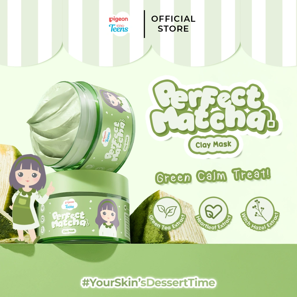 Pigeon Teens Perfect Matcha Clay Mask 60GR |Skincare Remaja | Green Power Anti-bacterial |Soft Creamy Texture & Non-Drying Formula |Acne Care & Oil Control