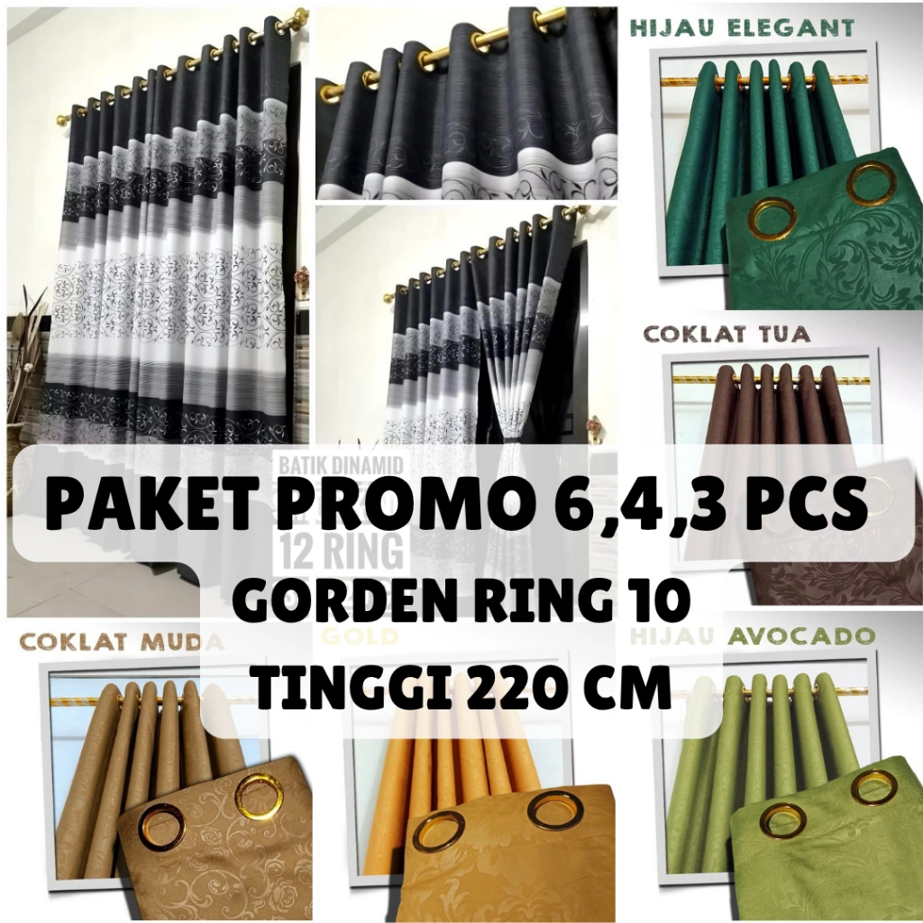 PAKET 6 PCS GORDEN JENDELA DAN PINTU MINIMALIS AESTHETIC SMOKRING 10 LUBANG