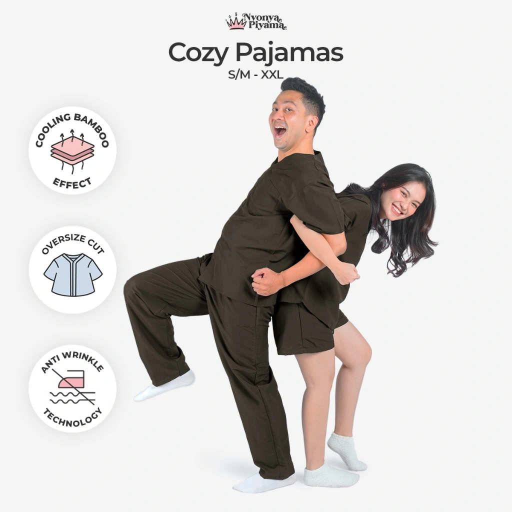 [BEST SELLER] Nyonya Piyama Oversized Cozy Pajamas Poly Bamboo for Couple - Cobalt