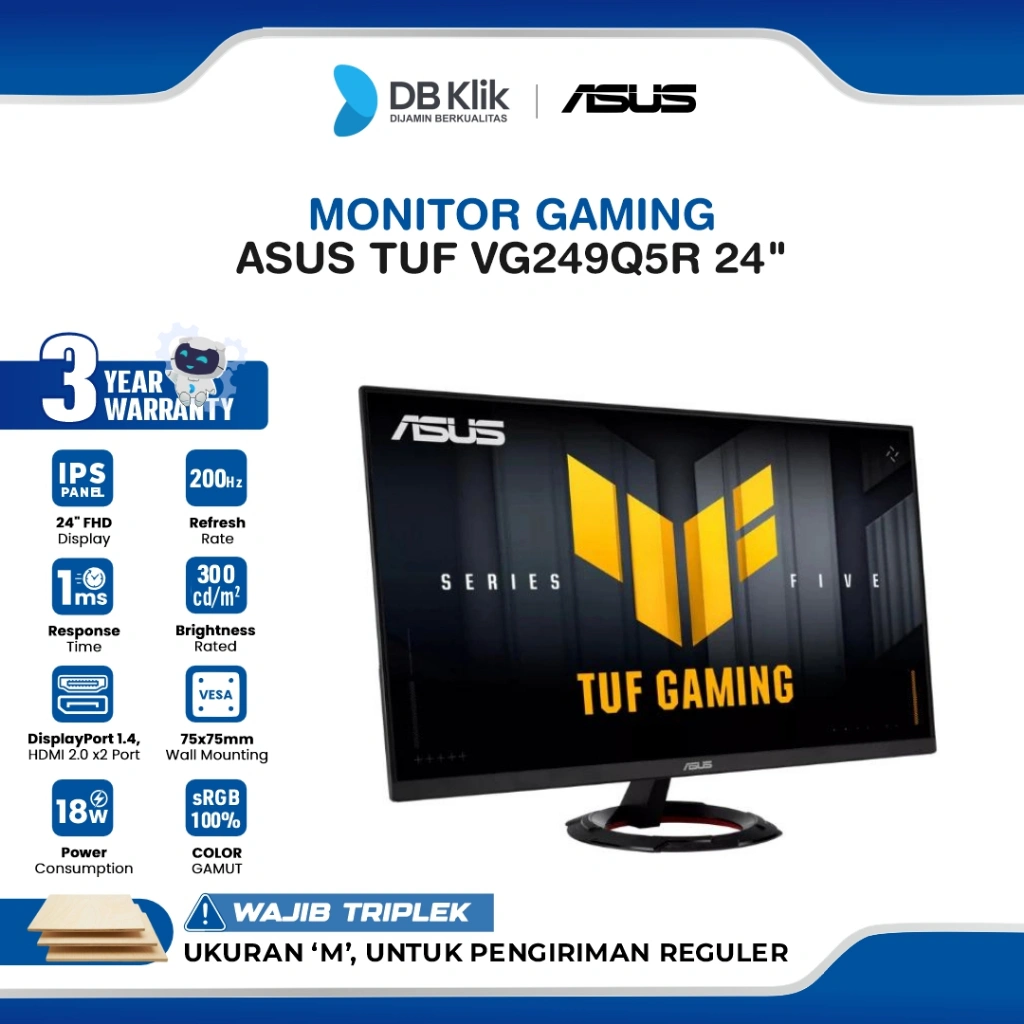 ASUS TUF VG249Q5R Monitor Gaming 24" IPS FHD 200Hz 1ms AMD FreeSync HDR10 Built In Speaker HDMI DP