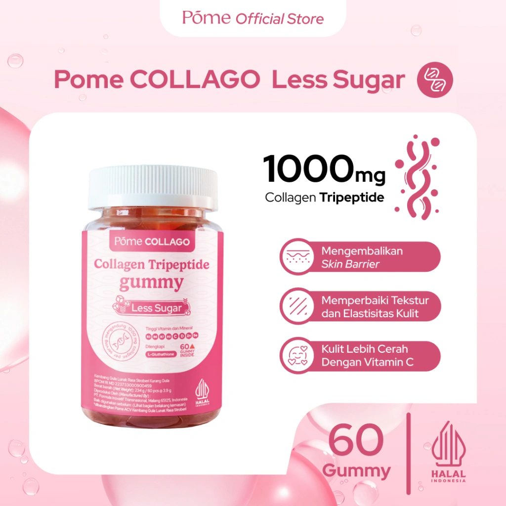 Pome COLLAGO 1 Botol - Collagen Tripeptide Gummy with Glutathione, Vitamin C, Niacinamide (Gummy untuk kesehatan kulit)