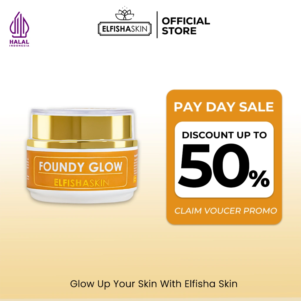 ELFISHASKIN Foundy Glow Base Makeup 10gr Mencerahkan Wajah Alami dengan 2% Niacinamide & DNA Salmon Kulit Glowing Terlindungi dari Sinar UV Extract Foundation