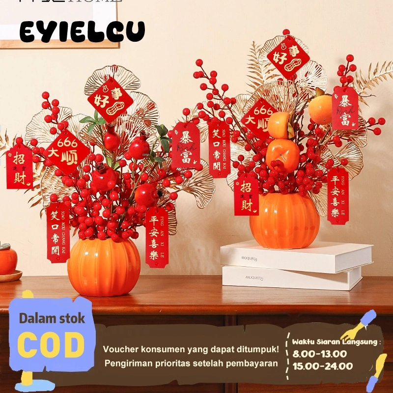 Eyre Bunga Malam Tahun Baru Imlek kesemek kesemek Ruyi pindah rumah rumah baru kLunar New Year's Eve flowers persimmon persimmon Ruyi housewarming new home of the joy of decorations Fortune fruit fake flowers simulation New Year's living room ornaments