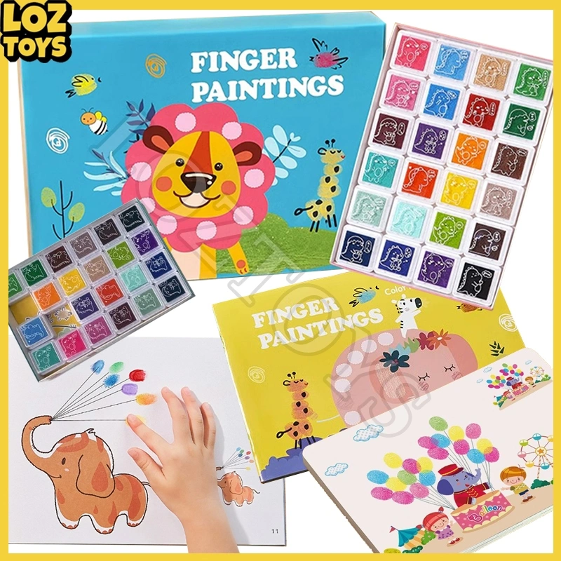 LOZTOYS Finger Paint Art Box Set 12/24 Warna | Washable Cat Air Jari Paint Mainan Edukasi Anak Coloring Sensory Play