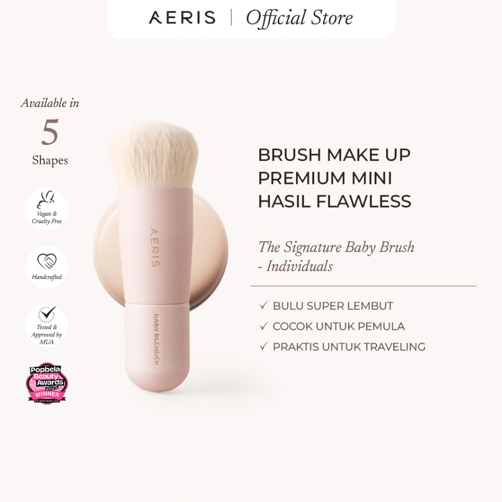 Aeris Beauté The Signature Baby - Single Brush | Brush Make Up Premium Lembut Multifungsi Travel Portable untuk Bedak Foundation Concealer