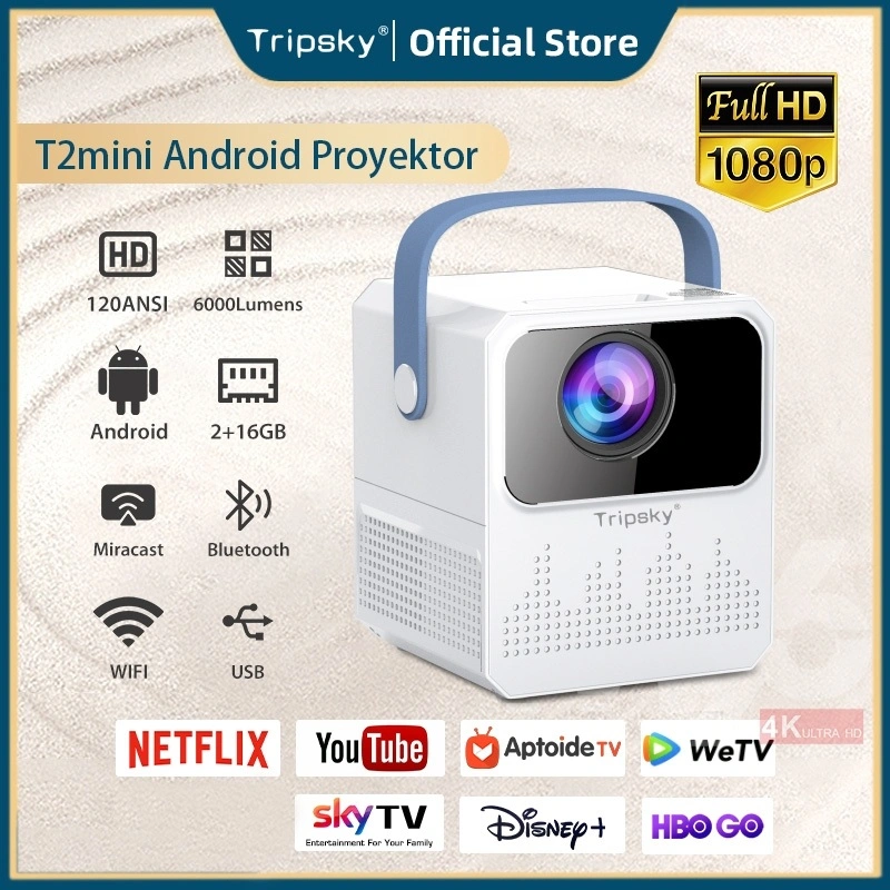 Tripsky T2mini Proyektor 1080P Full HD - Smart Android 9.0  Mini Portable Home Theater