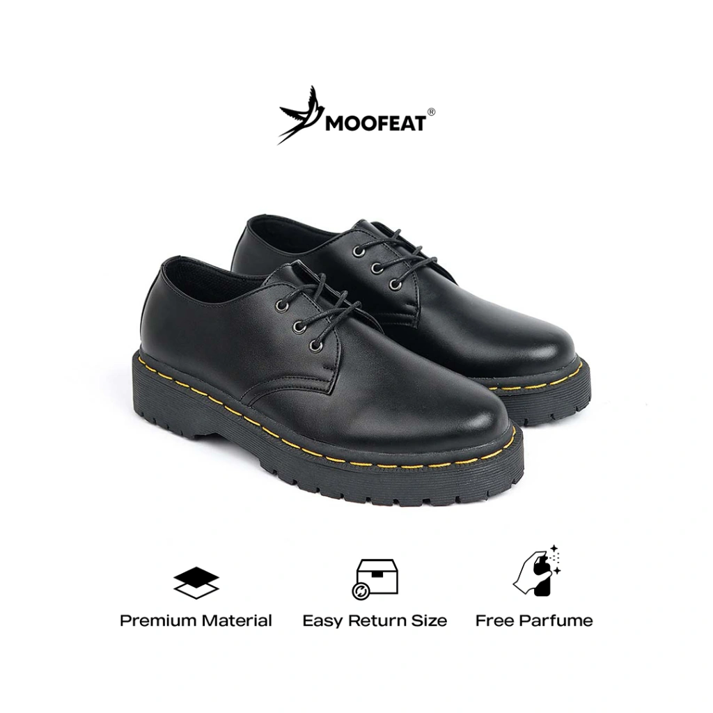 Moofeat Brigan -  Sepatu Kulit Pria Wanita Derby Casual Boots Hitam Original