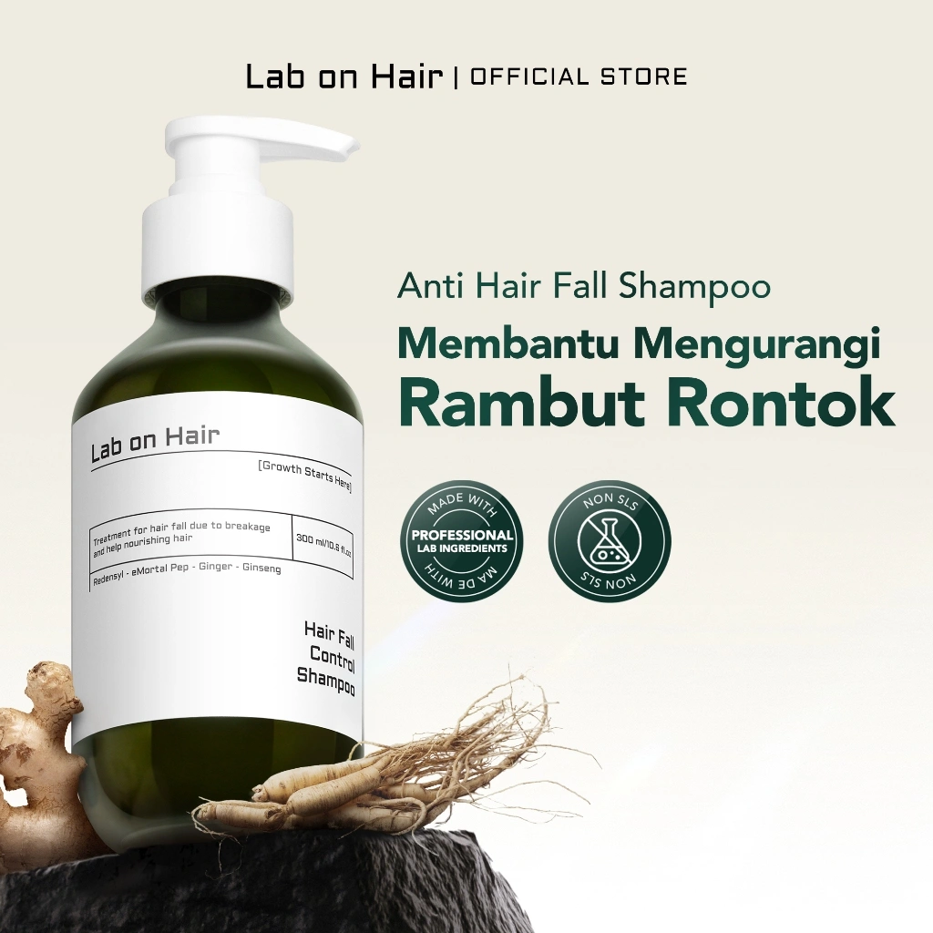 Lab On Hair Anti Hair Fall Shampoo - Sampo Perawatan Rambut Anti Rontok Anti Hair Fall Shampoo Membantu Revitalisasi Rambut Menjaga Kesehatan Kulit Kepala Mempercepat Pertumbuhan Rambut dengan Redensyl + eMortal Pep + Ginger + Ginseng