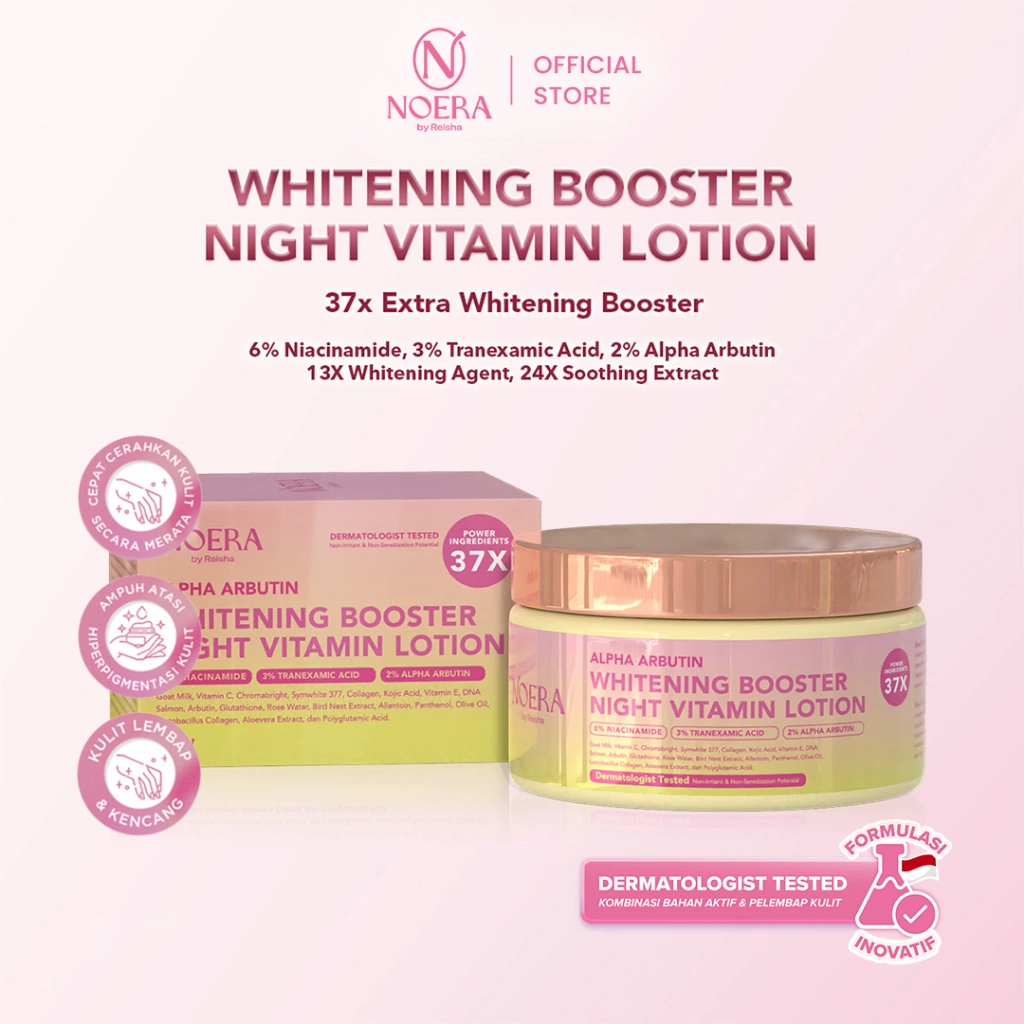 Noera Whitening Booster Night Vitamin Lotion | Hb Dosting Pencerah Kulit | Lotion Pemutih Kulit