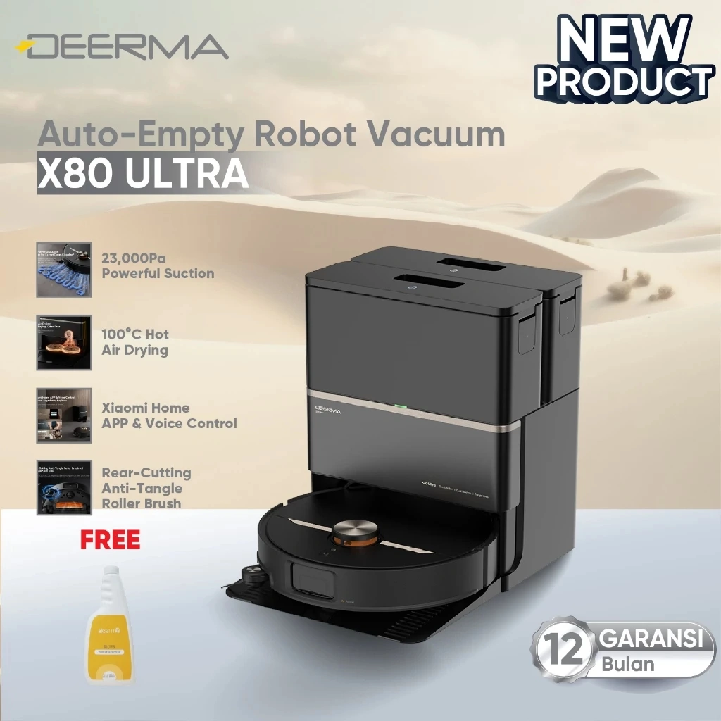 Deerma Robot Vacuum Cleaner 2in1 Mop X80-Ultra Pengeringan Udara Panas 100°C Sapu Pel Vakum 23000Pa