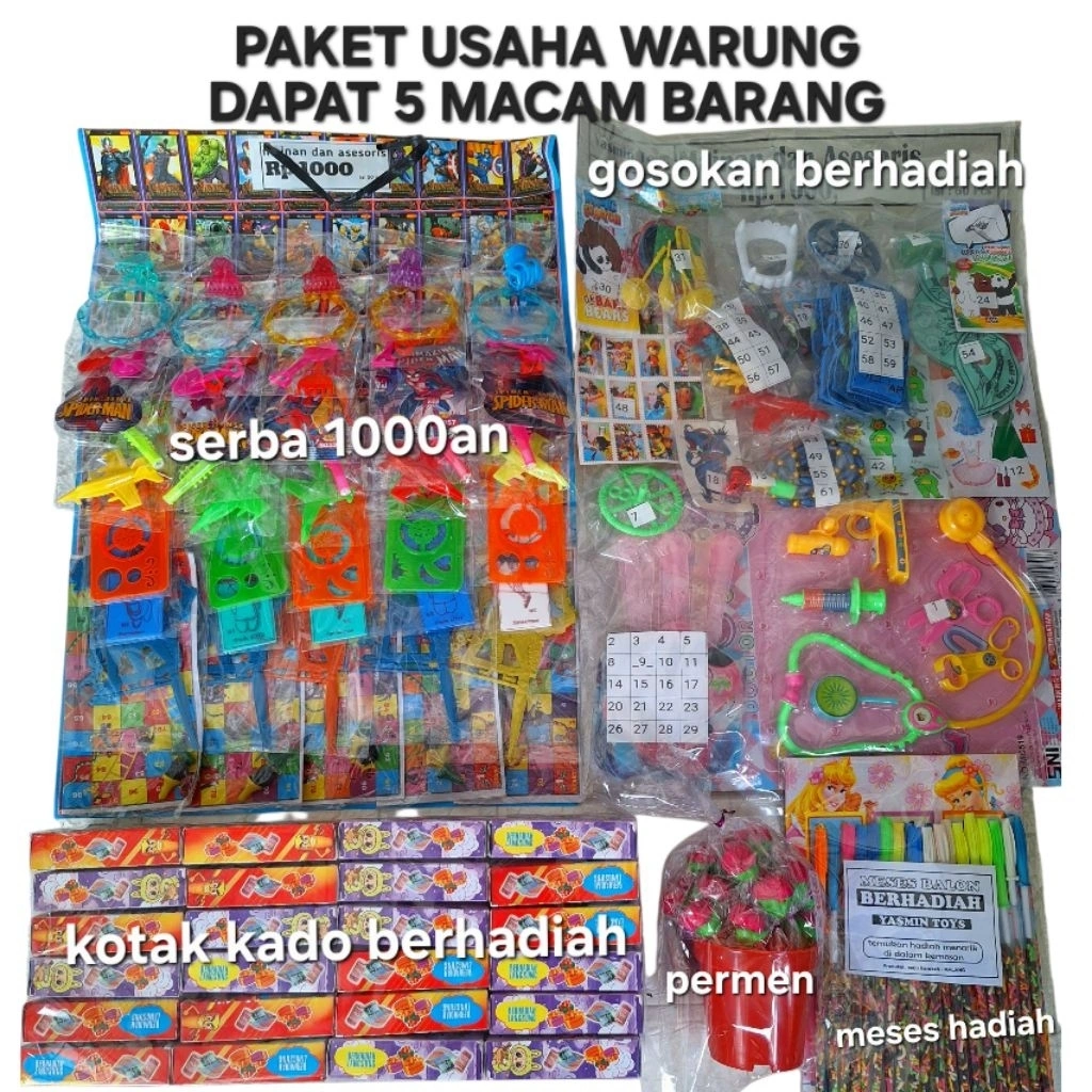 PAKET USAHA UNTUK WARUNG DAPAT 5 MACAM BARANG MAINAN RENCENG DAN MAINAN BERHADIAH