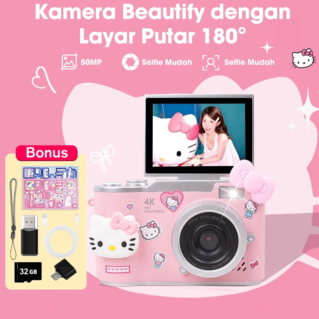 [GRATIS 32G SD]T-JERZEN Kamera Digital 4k Kamera Selfie dengan Layar Putar 180° 2.4 Inci Zoom 8x Mode HD Beauty & Filter Transfer Senter Fungsi Game & MP3 - Hadiah Terbaik untuk Pelajar dan Anak-anak LK003-LK008