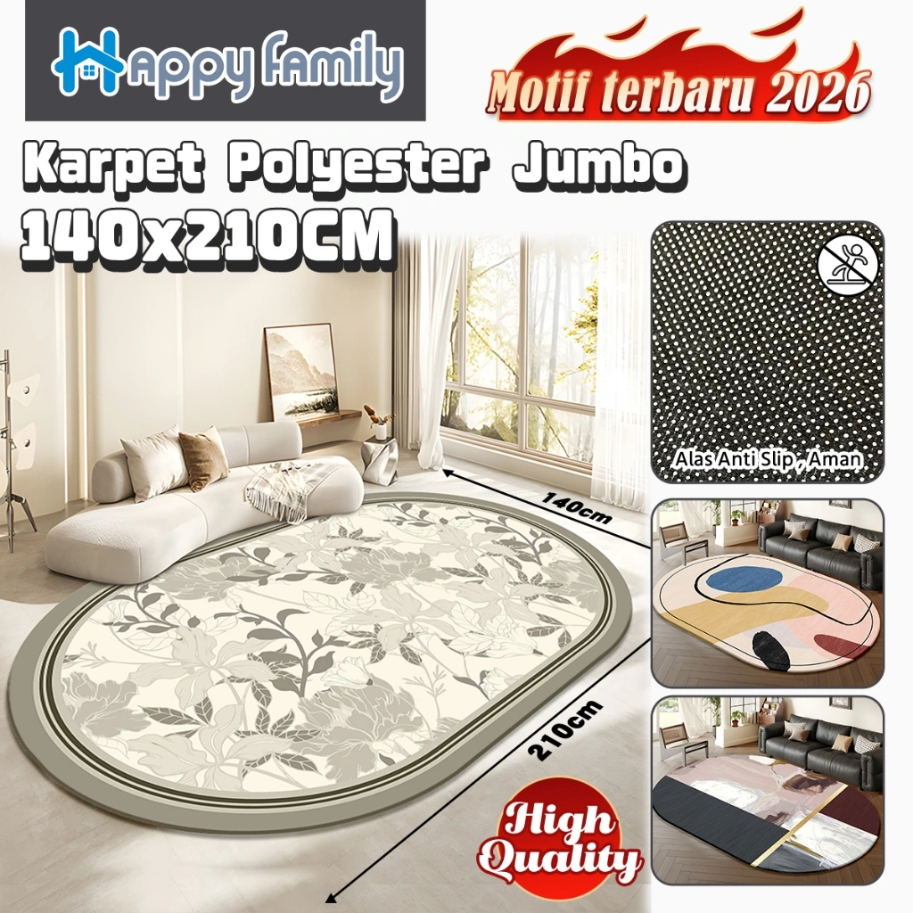 (HF) LOKAL Karpet Bundar Polyester Ukuran 140x210CM Premium - Anti Slip HIGH QUALITY