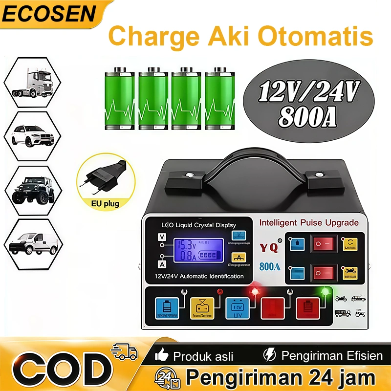 Charger Aki Otomatis Smart Intelligent Auto Repair Mobil Pengisi daya 12v24v 800AH/1000AH PREMIUM Charger Otomatis Aki Mobil Motor Kapal Truk Automatic Fast Smart Charger