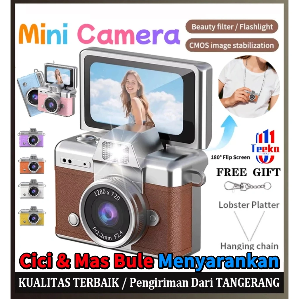 TEEKA Mini Flip Kamera Digital 75MP 1080P Vlog Kamera Kalung Gratis