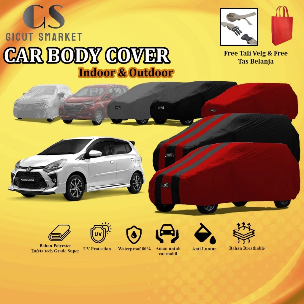sarung penutup slimut cover body mobil Agya Ayla waterproof free pengikat ban