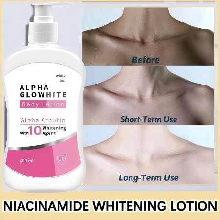 Losion tubuh pencerah dan pelembap 400ml Lotion for Brightening and Evening Skin Tone Body Lotion Losion tubuh dengan Alpha Arbutin dan Niacinamide Brightening & Hydrating for Glowing Skin Improve Dark Lighten Skin Hydrating for Glowing Skin