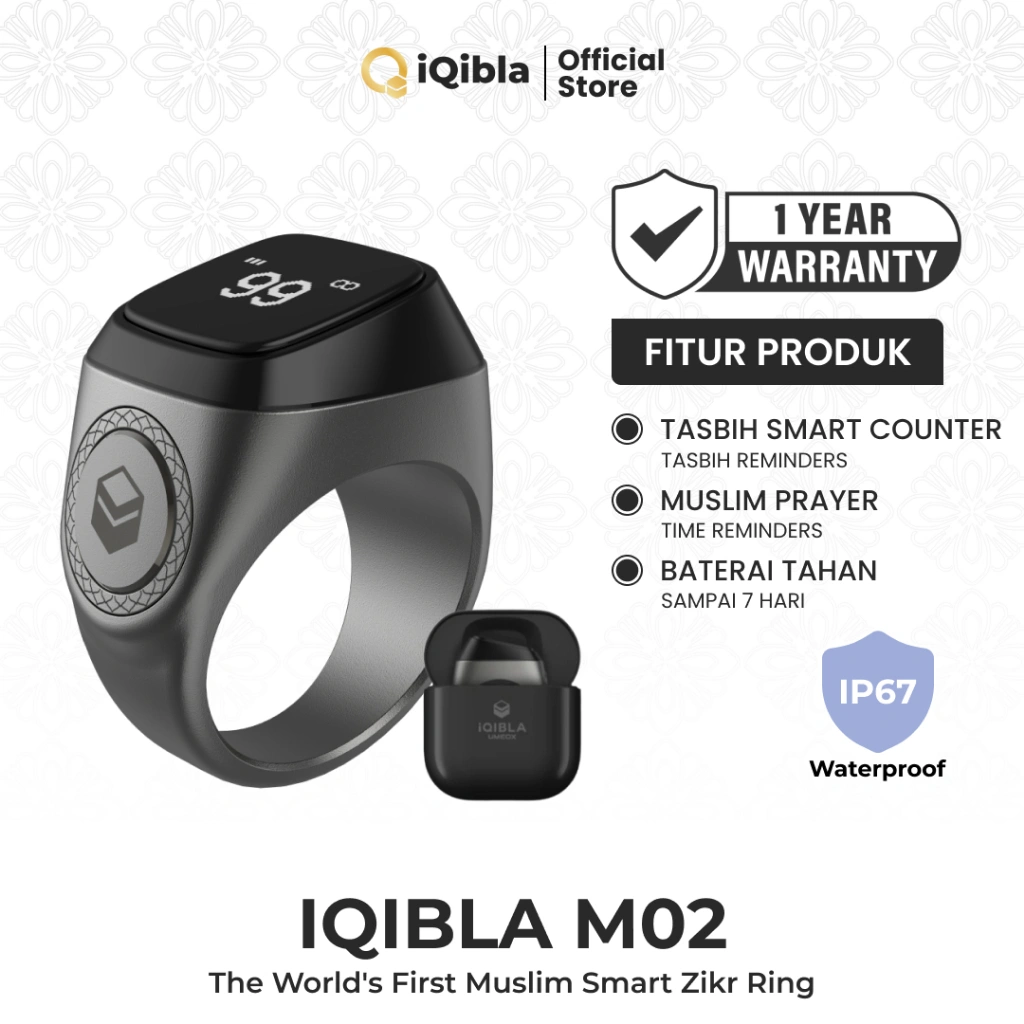 iQibla Zikr Ring M02 Smart Tasbih Digital Hitung Zikir Harian Muslim Modern Baterai Tahan Lama Cincin Zikir With Charging Dock