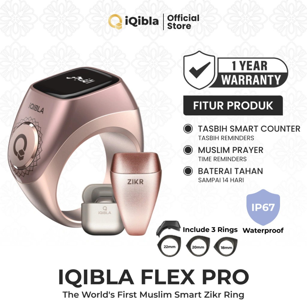 iQibla Zikr Ring Flex Pro F04 Pro Smart Tasbih Digital Hitung Zikir Harian Muslim Modern Baterai Tahan Lama Cincin Zikir With Charging Dock