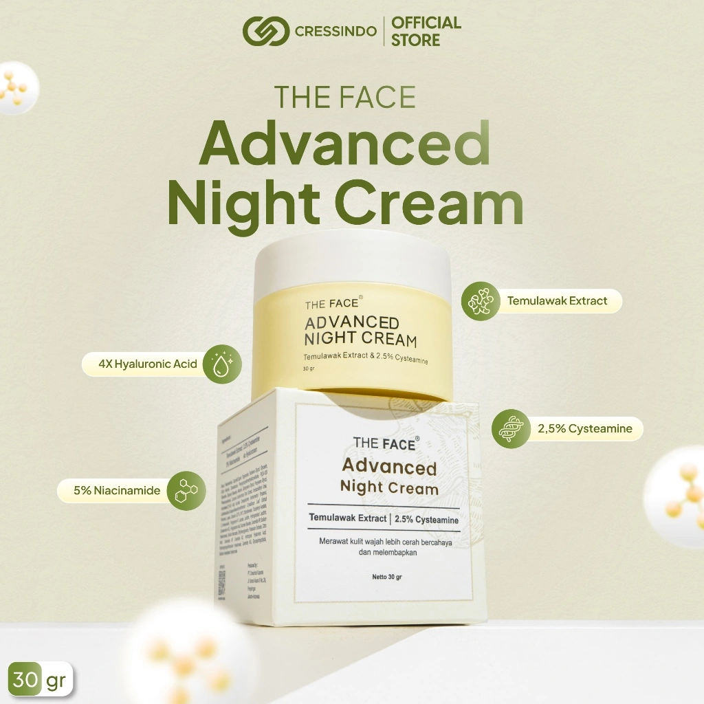 THE FACE Cysteamine Advanced Night Cream 30gr With 4X Hyaluronic Acid | Membantu Merawat Kulit Wajah Cerah Bercahaya