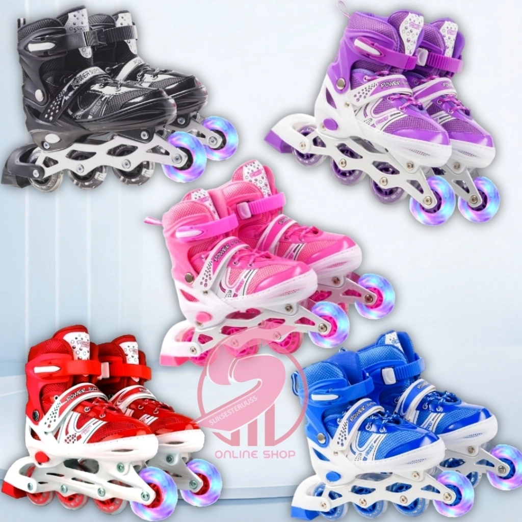 ST PROMO!! Sepatu Roda Anak Inline Skate POWER/ Roda Nyala Free Baut dan Kunci L/ Inline Shoes Murah